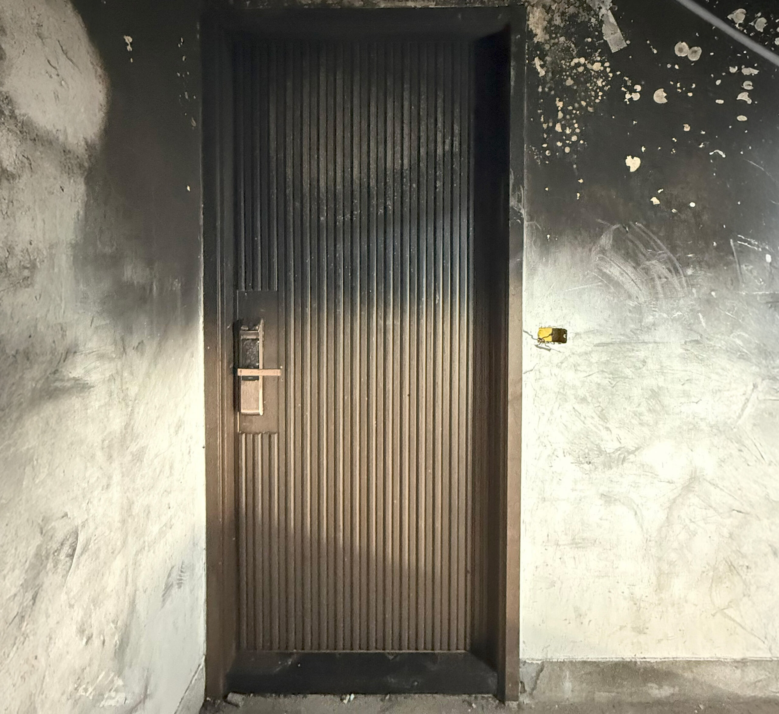 Exterior condition of the BlueWhale door after the fire