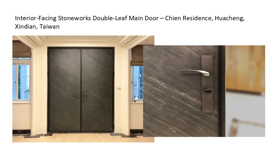 Interior-Facing Stoneworks Double-Leaf Main Door – Chien Residence, Huacheng, Xindian, Taiwan, Blue Whale Door
