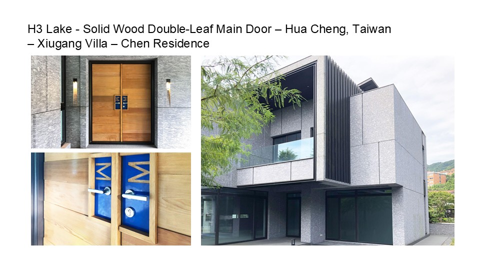 H3 Lake - Solid Wood Double-Leaf Main Door – Hua Cheng, Taiwan – Xiugang Villa – Chen Residence, Blue Whale Door